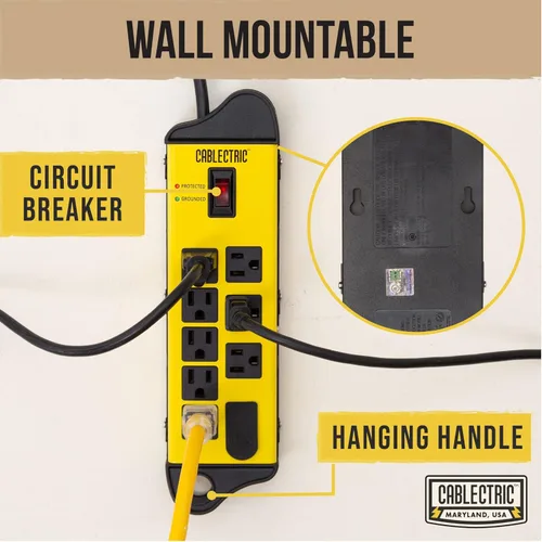 Vista 5 de Regleta protectora de sobretensiones de alta resistencia, 8 salidas con cable de extensión de 6 pies de largo, 14 AWG, regleta de alimentación