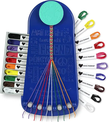 Kit de fabricación de pulseras de Choose Friendship – 20 hilos precortados, telar portátil con almacenamiento, hace 8 pulseras, regalo artesanal