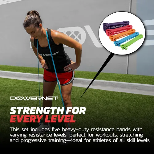 Vista 4 de PowerNet Resistance Bands, Heavy Duty & Regular Resistance Color-Coded Exercise Bands, Workout Equipment for Home Gym, Progressive Elastic Bands for