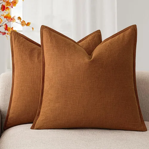 Vista 35 de Foindtower Paquete de 2 fundas de almohada decorativas de lino y liso, funda de cojín decorativa suave, estilo bohemio campestre para silla, sofá