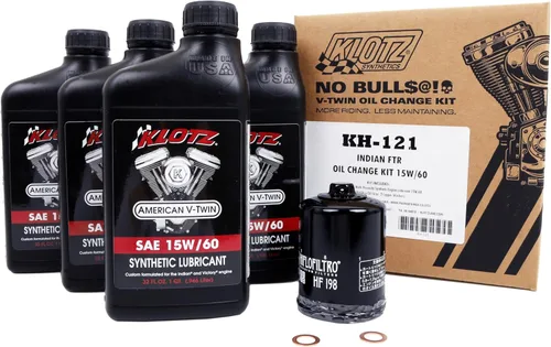 Vista 7 de Kit para cambio de aceite sintético de motor Klotz de 4 cuartos de galón 20W/50 para Evolution Sportster 1986-2022 - Kit premium