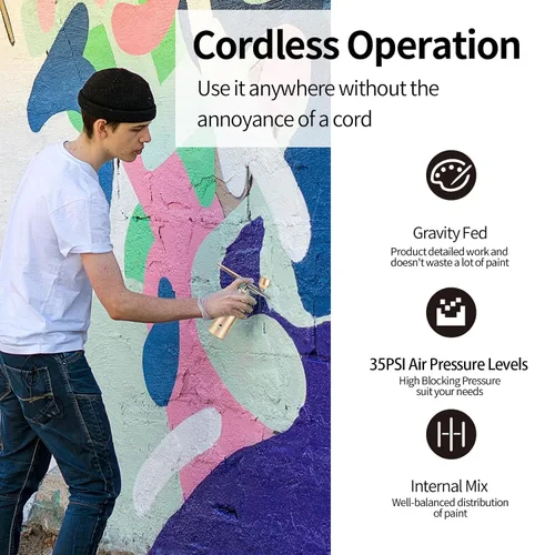 Vista 5 de Kit de aerógrafo con compresor de aire, dijes de uñas, cepillo de aire inalámbrico para peluquería, arte de uñas, decoración de pasteles, Dorado