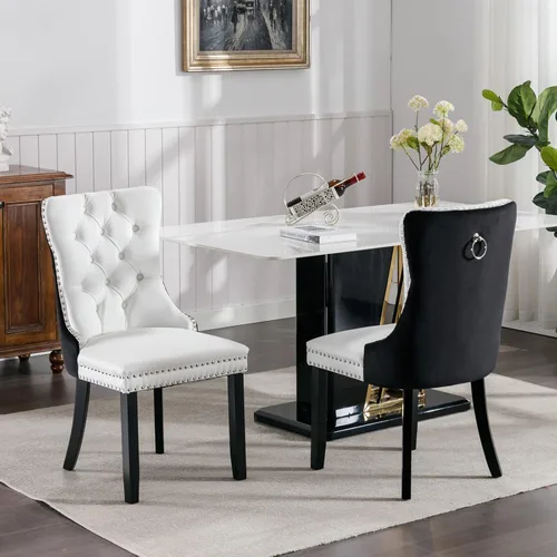 Vista 33 de Juego de 2 sillas de comedor modernas para sala de estar, cocina, patas de madera maciza, cojín acolchado de tela de lino, asiento y respaldo