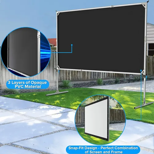 Vista 3 de Pantalla de proyección y soporte, pantalla de cine al aire libre de 80 pulgadas - Pantalla de proyección al aire libre de PVC de 3 capas mejorada