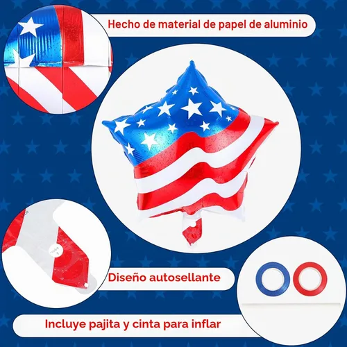Vista 5 de 29 globos del 4 de julio, globos de decoración del Día de la Independencia, globos de papel de aluminio de la bandera estadounidense, globo