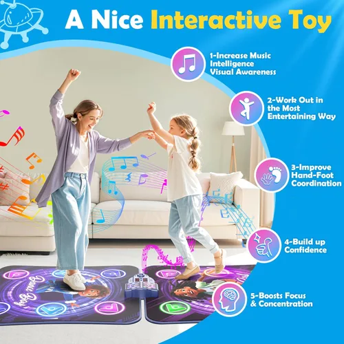 Vista 4 de Tapete electrónico de baile con luz LED para 2 jugadores, juguete de baile musical con 5 modos, desarrolla la coordinación ojo-mano, juego