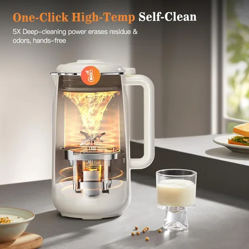 Vista 6 de Máquina para hacer leche de nuez 10 en 1, máquina de leche de almendra con pantalla IMD de 42 onzas, máquina de leche de soja con autolimpieza