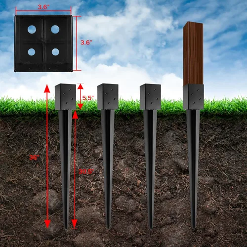 Vista 3 de LADECH Anclaje con Pico para Poste de Cerca 4x4 de 36" de Longitud Metal Negro con Recubrimiento en Polvo – Anclajes para Poste de Buzón – Se Ajusta