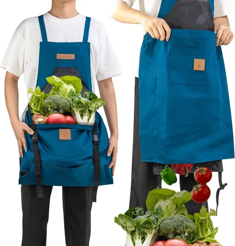 Berry&Bird Delantal de cosecha, delantal de jardinería de lona con bolsillos y bolsa de cosecha, delantal de cosecha impermeable