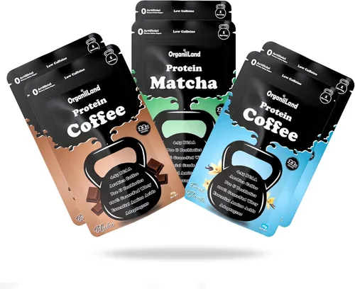 Paquete de muestras de café helado y matcha, 100% crudo, adaptógenos orgánicos, prey probióticos | 0.78 oz de proteína, 0.16 oz de BCAA, 0.00 oz de