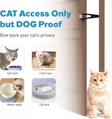 Vista 4 de Neobay Pestillo de puerta para gatos con estabilizador, 7 tamaños ajustables para puerta de gato para mantener al perro fuera de la caja de arena