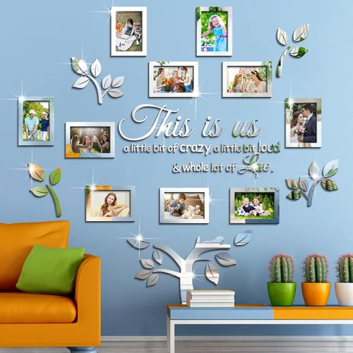 Family Tree Wall Decor 3D DIY Mirror Stickers Family Tree Picture Frame Mirror Decal Acrylic Removable Wall Art This is Us Livingroom Home Picture