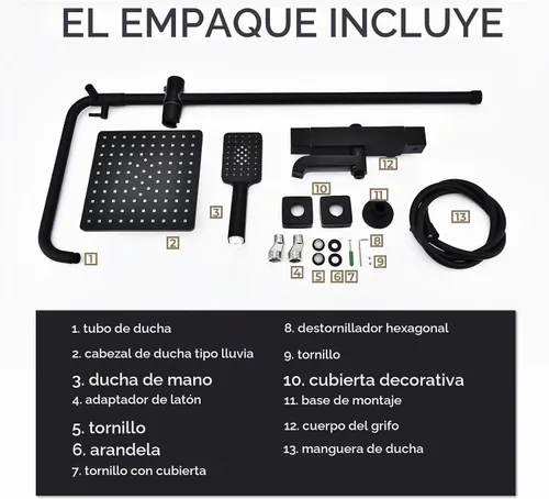 Vista 7 de Sistema de ducha termostático negro mate, montaje en pared, válvula de ducha termostática de latón de triple función, con cabezal de ducha de 8
