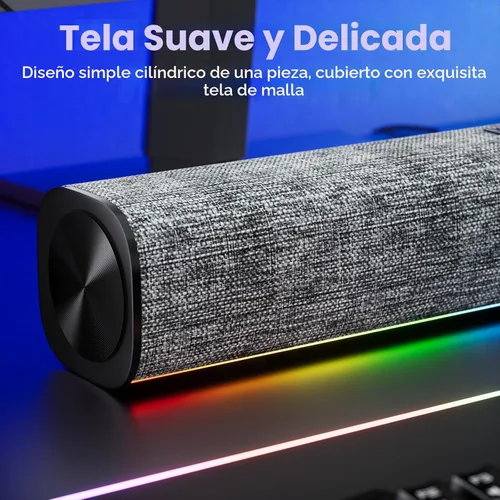 Vista 6 de SOULION R100 Altavoces de computadora Bluetooth con luz LED dinámica, altavoces de PC USB Plug & Play con botón de interruptor, barra de sonido