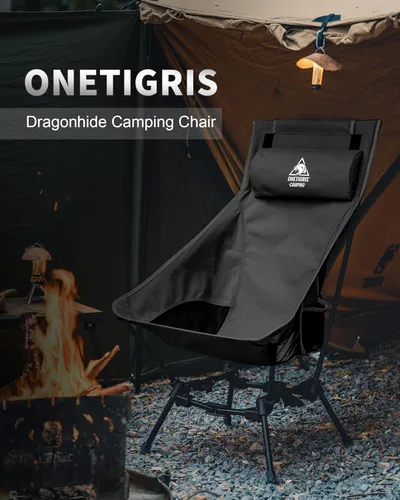 Vista 3 de ONETIGRIS Dragonhide - Silla de campamento de gran tamaño con diseño de almohada, cómodo asiento ampliado plegable, capacidad de 275 libras