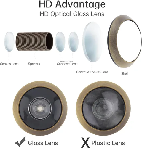 Vista 5 de Mirilla para Puerta, Latón Macizo con Mirilla de 200 Grados con Broca de 16 MM para Puertas de 1-1/2" a 2-3/8", Visor de Puerta con Diámetro de Tubo