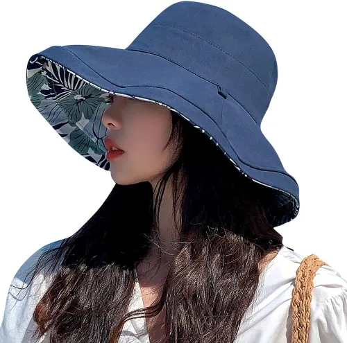 Vista 6 de Sombreros reversibles florales para el sol, protección UV, con protección UPF y ala ancha y correa de barbilla para mujer
