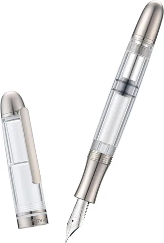 Vista 9 de Asvine P36 - Pluma estilográfica de titanio con relleno de pistón, punta media Bock Juego de estuche de acrílico transparente transparente