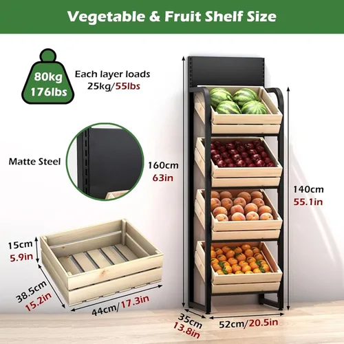 Vista 2 de Estantería comercial de frutas y verduras para supermercado, estante grande de exhibición de dulces y cebolla, soporte de exhibición de concesión