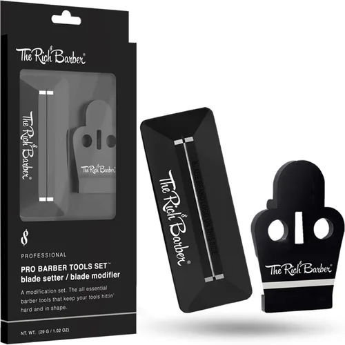Vista 9 de The Rich Barber Pro Barber Tools Set – Kit de accesorios con modificador de hoja de 1 minuto y fijador de cuchillas de 10 segundos – Herramienta