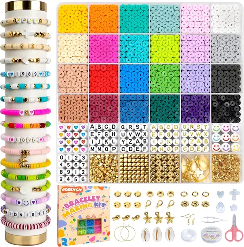 Vista 9 de JQEEYGV Kit para hacer pulseras 3 cajas - 11,000 piezas de cuentas de arcilla - 48 colores de moda de cuentas para kit de pulseras de amistad