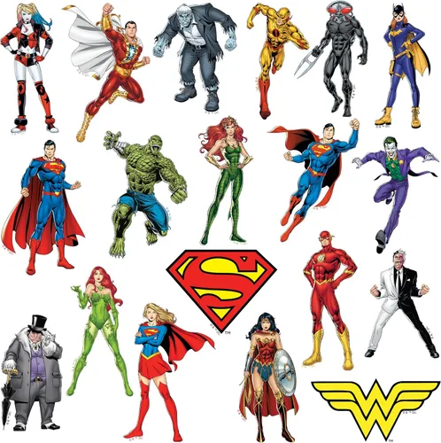 Vista 3 de Paquete variado de calcomanías de vinilo de 50 unidades de personajes de la Liga de la Justicia – Calcomanías troqueladas para laptop, botella
