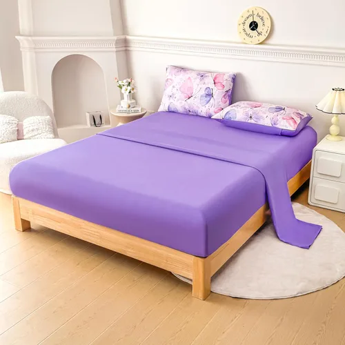 Vista 5 de MWMWMW Juego de edredón de mariposas para niñas, juego de ropa de cama estampado de mariposas rosa y morado, juego de ropa de cama de mariposas de 5