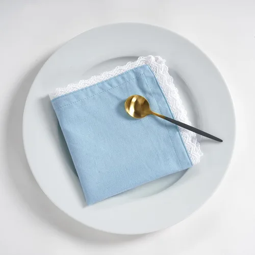 Vista 45 de FINGERCRAFT Servilletas de tela de lino y algodón de 12 unidades con esquinas ingletadas y elegante encaje para uso diario; las servilletas están