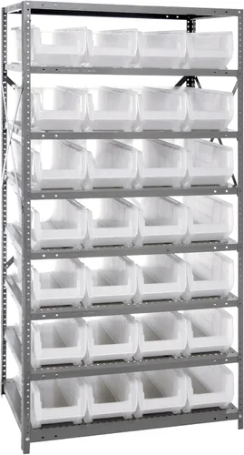 Vista 403 de Quantum QSBU-245BK Heavy Duty Shelving Unit with (7) Shelves and (24) QUS245 Black Bins for Garage Warehouse Storage Distribution 400 lb Load