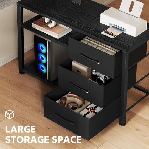 Vista 5 de Escritorio de pie en forma de L de 47 pulgadas con 3 cajones, escritorio eléctrico de pie con almacenamiento para computadora, altura ajustable