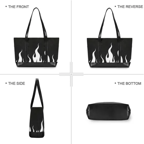 Vista 3 de Black Fluorescent Cool Flame White Waterproof tote bag with laptop with zipper work tote bags for yoga with maletin ejecutivo para mujer