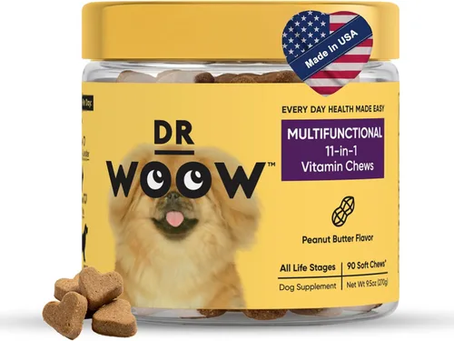 Suplementos multivitamínicos para perros masticables suaves (90 unidades) - Bienestar diario 11 en 1 + apoyo inmunológico e intestinal - Glucosamina