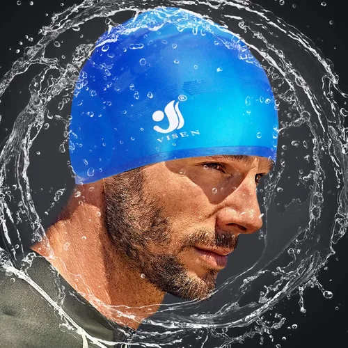 Vista 5 de Gorros de natación unisex con protección para los oídos, paquete de 2 gorras de natación de silicona para cabello corto/largo con tapones