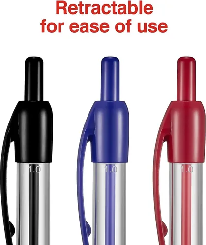 Vista 4 de STAPLES Bolígrafos retráctiles, punta media, tinta surtida, paquete de 50