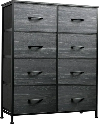 Vista 14 de WLIVE - Cómoda de tela para dormitorio, cómoda alta con 8 cajones, torre de almacenamiento con contenedores de tela, cómoda doble, cómoda