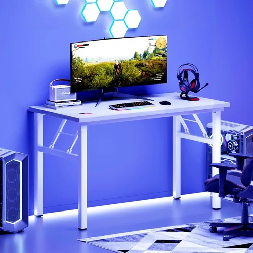 Vista 16 de DlandHome Escritorio plegable pequeño de 31.5 pulgadas, escritorio de computadora para oficina en casa, mesa plegable para espacios pequeños,