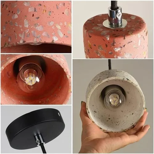 Vista 6 de Retro Industrial Terrazzo Small Pendant Light, Indoor Decor Ceiling Hanging Lamp for Kitchen Island Dining Room Bedroom Lighting Fixture Lámpara