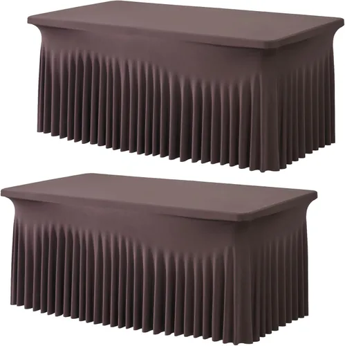 Vista 55 de Paquete de 2 manteles de elastano azul bebé para mesas rectangulares de 6 pies, manteles elásticos de 6 pies, falda de escritorio para fiestas
