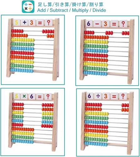 Vista 4 de Ábaco educativo para niños matemáticas – Marco de madera de 10 filas con números 1 – 100 tarjetas – Enseña a contar, sumar y resta, aprendizaje