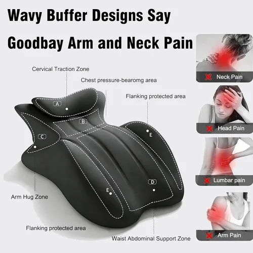 Vista 4 de Almohada negra multifuncional con espuma viscoelástica para dormir y leer, almohada de apoyo para el pecho con reposabrazos ajustables, cojín