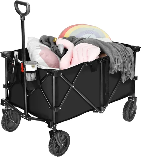 Vista 12 de S AFSTAR Carrito plegable de jardín, con mango ajustable y ruedas universales, carrito plegable resistente para material agrícola, juguetes, Gris