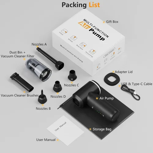 Vista 7 de Plumero de aire comprimido, plumeros de aire eléctricos, mini aspiradora 4 en 1, limpiador de teclado, mini soplador de aire con motor sin