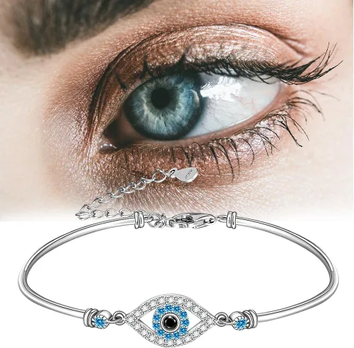 Vista 5 de Evil Eye Bracelets Greek Blue Evil Eye Bracelet for Women Bangle 925 Sterling Silver Jewelry Protection Amulet Charm Turkish