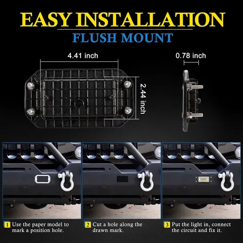 Vista 4 de Bunker Indust - Luz LED de montaje empotrado, haz combinado de foco de triple fila para conducción fuera de la carretera, impermeable, luz