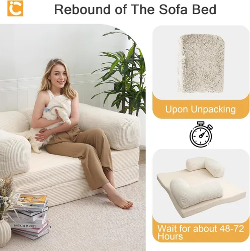 Vista 9 de COMAX Sofá cama futón, sofá cama plegable 4 en 1 con reposabrazos en forma de L, silla plegable convertible, colchón plegable para sala de estar
