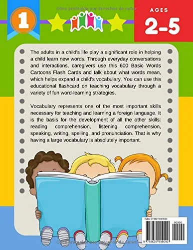 Vista 2 de 600 Tarjetas para Trabajar el Vocabulario Juegos Educativos de Preguntas Montessori para Niños Español Portugués Easy learning basic words cartoon