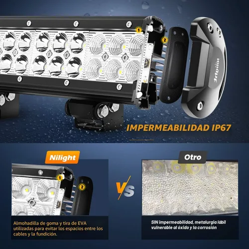 Vista 4 de Nilight barra de luces LED, 2 piezas, 12 pulgadas, 72W, combo luces LED tipo foco y reflector, faros de conducción fuera de carretera, luces