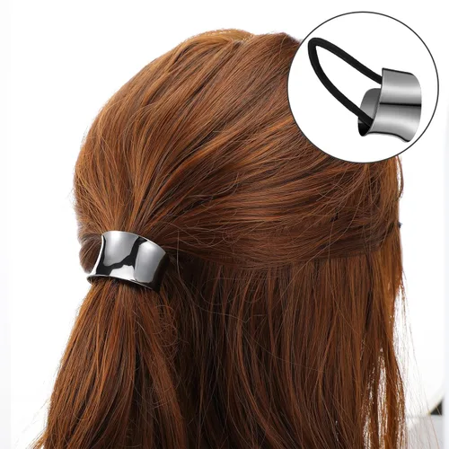 Vista 5 de Yaomiao 3 piezas de metal circulares para el cabello, bandas elásticas para el cabello, soporte para cola de caballo, accesorio de cuerda para Negro