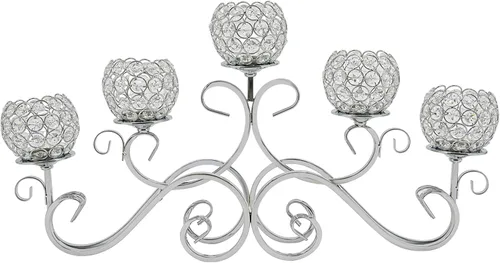 Vista 8 de Portavelas de cristal con 5 brazos plateados, candelabro, centros de mesa para comedor, sala de estar, candelabros, candelabros, decoración