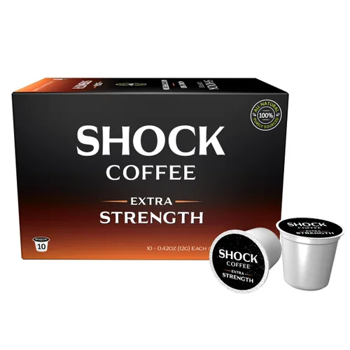 Vista 7 de Shock Tazas de una sola porción extra fuertes. Hasta un 75% más de cafeína que el café regular. 36 unidades - Compatible con cafeteras Keurig K-Cup